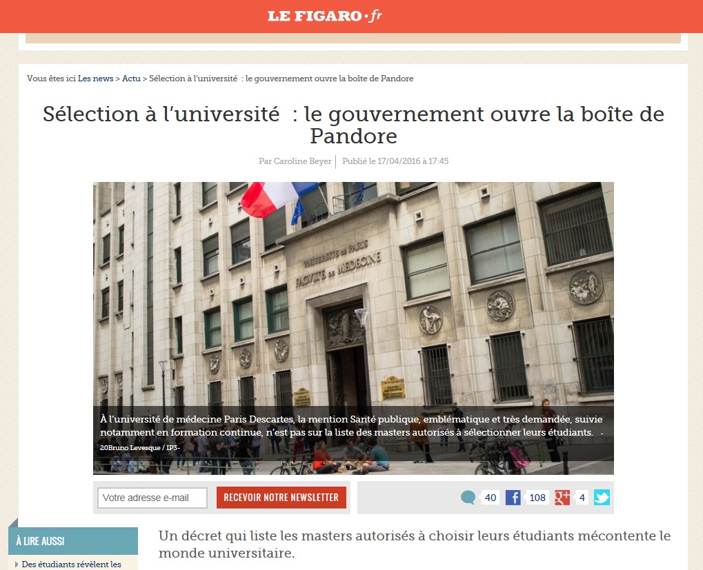 Article | Le Figaro - Sélection à l’université : le gouvernement ouvre la boîte de Pandore
